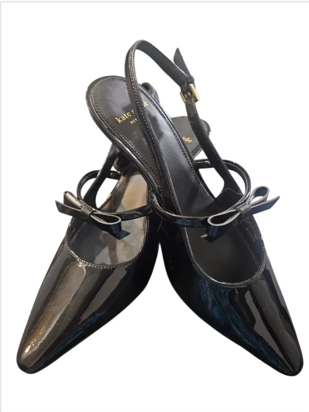 Kate Spade Carolina Slingback Pump Kitten Heels 6 Patent Leather Bow Pointed Toe